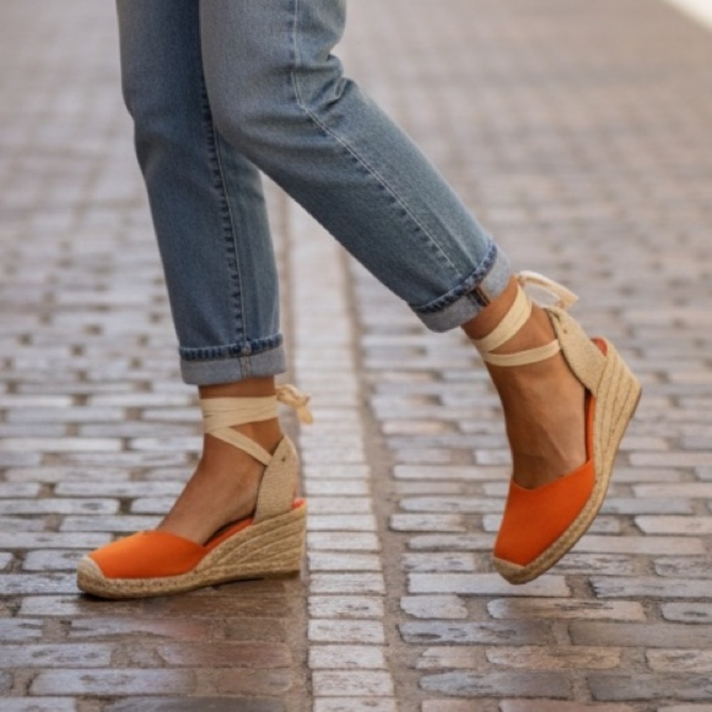 Urban Outfitters Espadrille Wedge Sandals - Size 10M | 3” Heel | Orange| Lace-up